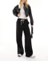 In The Style Tall contrast drawstring waist wide leg side stripe trousers in black