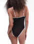 Topshop mono contrast trim swimsuit in black