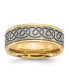 Titanium Brushed Yellow Scroll Design Grooved Edge Band Ring