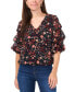 Petite V-Neck Floral-Print 3/4-Sleeve Top