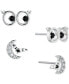 ფოტო #1 პროდუქტის Silver-Tone 2-Pc. Set Pavé Owl Eyes & Moon Stud Earrings