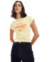 COLLUSION yellow baby tee with orange graphic text print