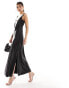 Фото #2 товара Miss Selfridge satin scoop neck bias maxi dress in black