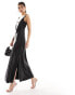 Miss Selfridge satin scoop neck bias maxi dress in black Черный, 32 - фото #1