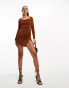 Parallel Lines mini dress with backless detail in chocolate brown