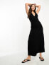 ASOS DESIGN Tall crinkle v neck maxi smock dress with shirred waist in black