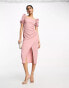 Фото #1 товара ASOS DESIGN textured square neck puff sleeve midi dress in dusty pink