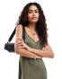 French Connection satin midi slip dress in khaki Зеленый, 38 - фото #2