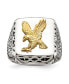 Stainless Steel 14k Gold Accent Antiqued Polished Eagle Ring