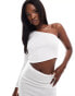 In The Style exclusive slinky cut out one shoulder maxi dress in white