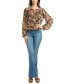 Juniors' Floral-Print Split-Neck Blouson-Sleeve Top