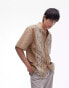 Topman short sleeve relaxed embroidered paisley shirt in stone