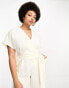 Closet London Plus tie waist kimono jumpsuit in ivory