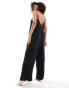 Vero Moda plisse extreme wide leg strappy jumpsuit in black