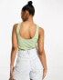 Vero Moda ribbed cross neck top in sage green