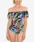 Фото #1 товара Swim Solutions 282149 Off-The-Shoulder Tummy-Control One-Piece Swimsuit, Size 12