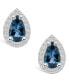 ფოტო #3 პროდუქტის London Topaz (2-1/10 ct. t.w.) and Diamond (1/3 ct. t.w.) Halo Stud Earrings in 14K White Gold