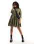 River Island plus long sleeved tiered smock dress in khaki Зеленый, EU 58 - фото #1