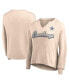 Women's Tan Distressed Dallas Cowboys Go For It Notch Neck Waffle Knit Long Sleeve T-shirt