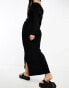 Kaiia knitted maxi side split skirt co-ord in black