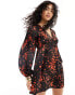 Фото #2 товара Wednesday's Girl blurred dot print satin smock dress in black and red