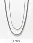 ASOS DESIGN 2 pack mixed beaded necklace set in silver tone