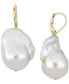 ფოტო #1 პროდუქტის Cultured Freshwater Baroque Pearl (14-1/2 - 15mm) Leverback Drop Earrings in 14k Gold