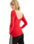 Monki long sleeve scoop back top in red