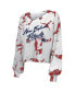 Women's Threads Mac Jones White New England Patriots Off-Shoulder Tie-Dye Name and Number Cropped Long Sleeve V-Neck T-shirt