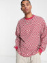 ASOS DESIGN – Oversize-Sweatshirt mit strukturiertem Schachbrettmuster in Rot