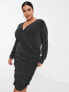 Фото #2 товара Pieces Curve ruched deep v mini dress in black glitter