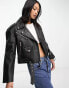 Фото #1 товара ASOS DESIGN textured premium real leather biker jacket in black