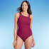 Women's UPF 50 Asymmetrical Shoulder One Piece Swimsuit - Aqua Green Burgundy M