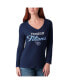 ფოტო #2 პროდუქტის Women's Navy Tennessee Titans Post Season Long Sleeve V-Neck T-shirt