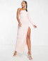 Vesper Tall one long shoulder maxi dress with thigh split in blush pink