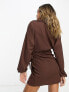 ASOS DESIGN long sleeve v neck wrap mini dress in chocolate