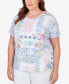 Plus Size Patchwork Floral Braided Neck Tee