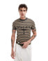 Фото #3 товара ASOS DESIGN muscle fit t-shirt in brown stripe with grunge front print