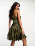 Фото #3 товара ASOS DESIGN corset draped skater satin mini dress in khaki