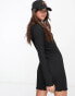 Фото #3 товара New Look lettuce edge crinkle long sleeve mini dress in black