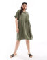 Yours tie front midi dress in khaki