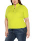 ფოტო #3 პროდუქტის Black Label Plus Size Mock Neck Zip Front Ribbed Short Sleeve Sweater