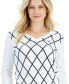 Фото #2 товара Women's Cotton Argyle V-Neck Sweater