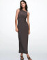 Фото #1 товара Pull&Bear twist shoulder sculpt maxi dress in dark aubergine