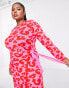 Фото #3 товара Never Fully Dressed Plus leopard knitted wrap midi dress in pink and red