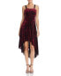 Фото #1 товара Aqua Women's Velvet Cold Shoulder High Low Maxi Dress Black Red S