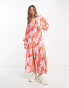 Фото #2 товара ASOS DESIGN plunge batwing maxi dress in pink splice print