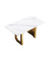 Фото #5 товара 63" Modern Artificial Stone White Straight Edge Golden Metal Leg Dining Table -6 People