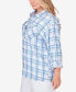 Фото #3 товара Plus Size Button Front Shirt Collar Light Weight Plaid Jacket