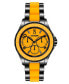 ფოტო #1 პროდუქტის Women's Analog Black Alloy with Orange Silicone Center Link Bracelet Watch, 40mm